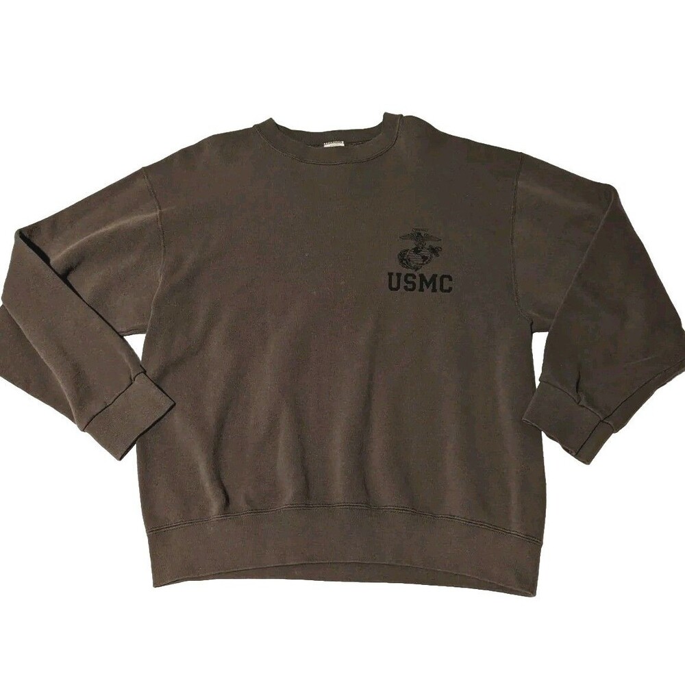 USMC Marines Sweatshirt Mens L Olive Green VTG 90s Made in the USA
